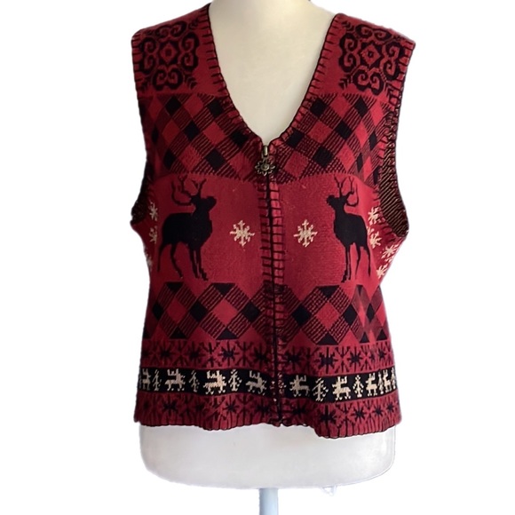 Woolrich Cottage Cabin Moose Zipper Sweater Vest - Picture 2 of 13